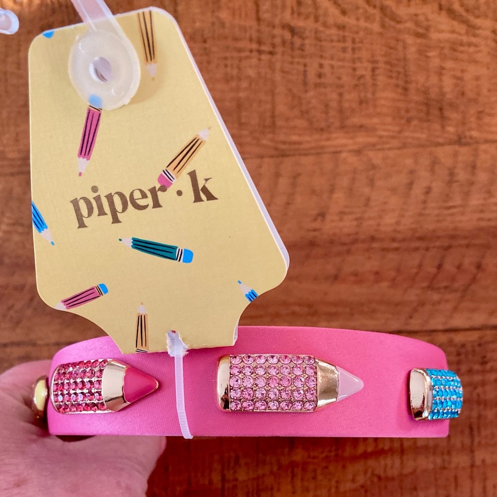NEW Piper K Pink Fabric Headband w/ Yellow Green Blue Pink Rhinestone Pencils - Picture 7 of 7